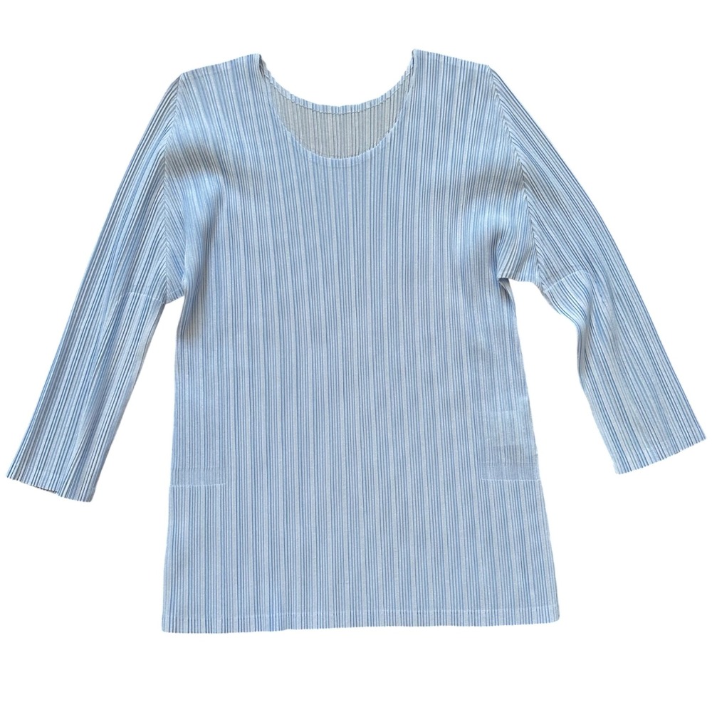 Pleats Please Issey Miyake Light Blue Pleated Long Sleeve Top Size 3